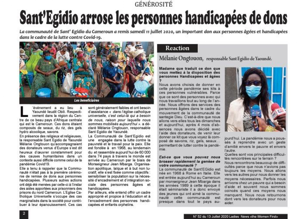 El Camerun és un dels països de l'Àfrica més afectats pel covid. Sant'Egidio mostra la seva solidaritat amb els ancians i els presos